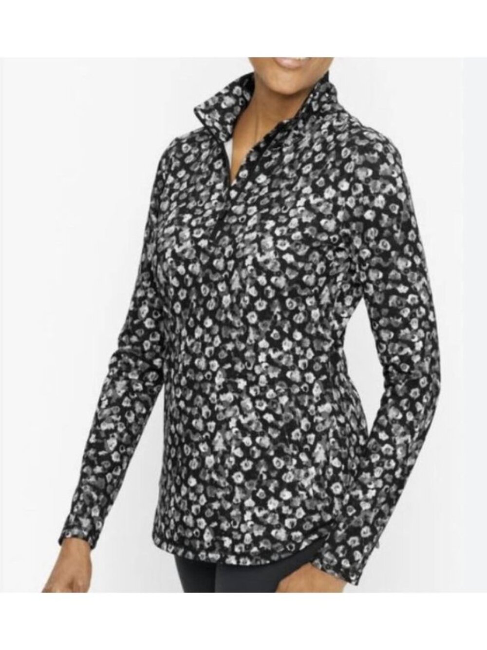 T By Talbots Half Zip Pullover Womens Large Black Gray Sun Protection Mock Neck